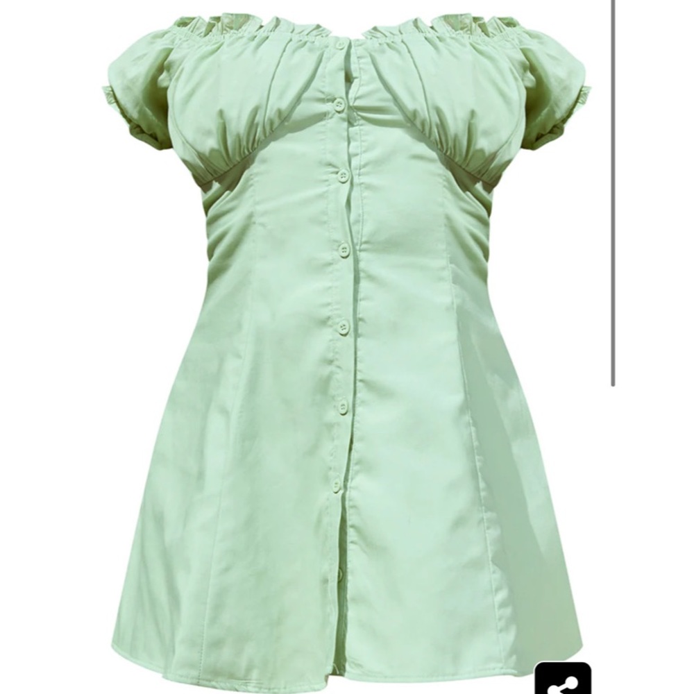 NEW Plus Sage Green Button Front Puff Sleeve Dress